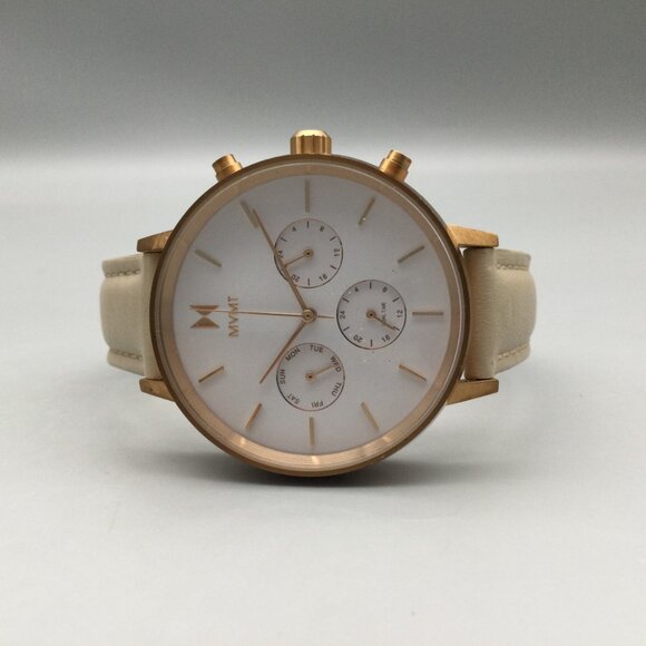 MVMT Nova Luna Watch Women Gold Tone Beige Leather Band Chronograph New Battery - Picture 6 of 15